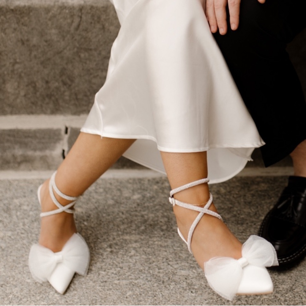 Lulus Elegant White Satin Bow Heels